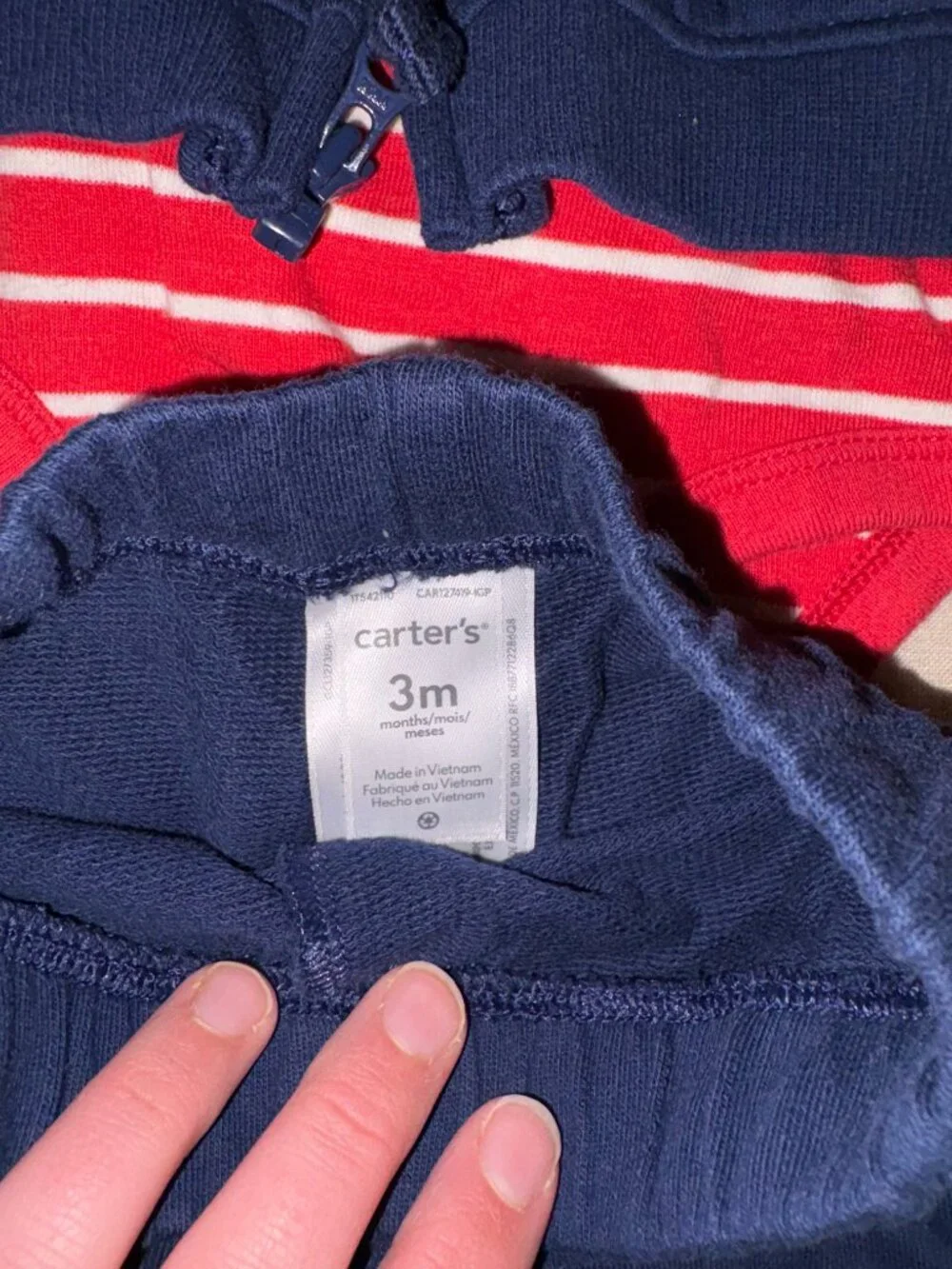 Carter’s Baby Boy 3pc Sport Set Navy Vest Red White Stripe Onesie Navy Pants 3M